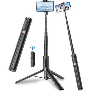 TONEOF 67" Cell Phone Selfie Stick Tripod,Smartphone Stand All-in-1 with Integrated Wireless Remote,Portable,Lightweight,Extendable for iPhone/Android(Black) (67(None magnetic))