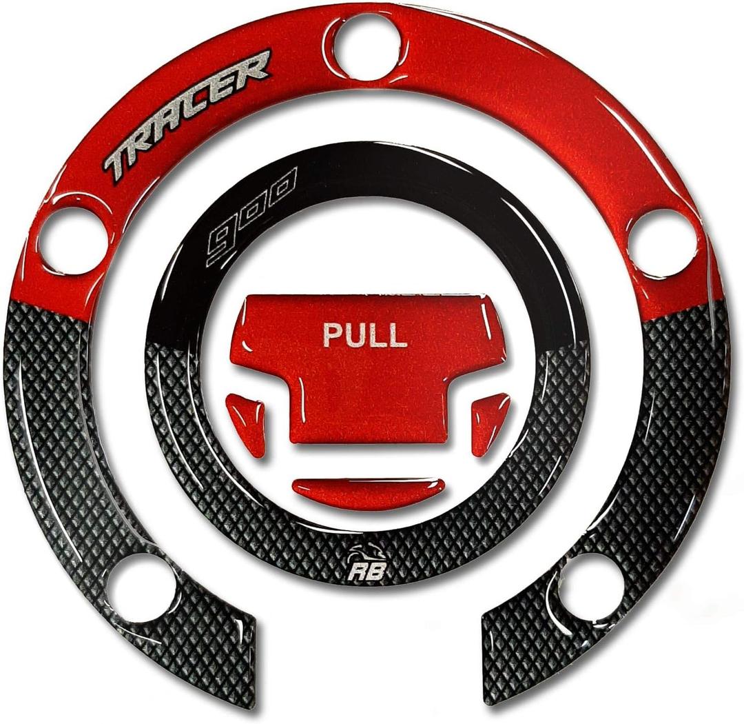 Motorcycle 3D Stickers Compatible with Yamaha Tracer 900 - GT 2018 2020 Nimbus Grey. Tank Cap Protection from Impact and Scratches. Resin Stickers  Metallic Red - Made in Italy