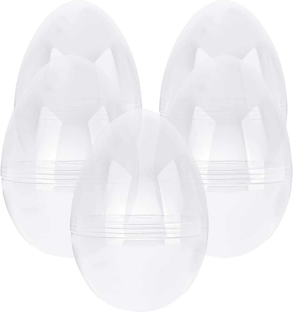 12 Inch/ 10 Inch/ 8 Inch Giant Plastic Clear Easter Egg 5/ 7/ 9/ 10/ 12/ 15 Pcs Empty Oversize Easter Egg Jumbo Plastic Eggs Fillable for Easter Fillers Party Favor (5 Pcs - Clear (10 Inch))