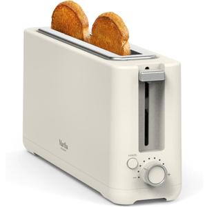 Martha Stewart 2 Slice Long Slot Toaster, Extra Wide for Sourdough & Bagels, 10 Setting Shade Control, Removable Crumb Tray, Self-Centering Design, Defrost/Reheat, Cancel, Slim Space-Saving, Linen