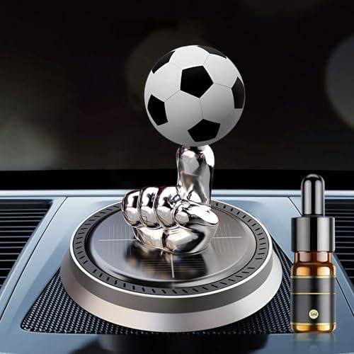 AGLOO Solar Powered Rotating Soccer Ball Car Air Freshener - Aromatic Diffuser, Vehicle Decoration Essential Oil Diffuser - Gift for Football Fanatics and Drivers Silver