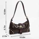 Y2K Shoulder Bag for Women, Vintage Buckle Punk PU Leather Dark Brown Purse, Adjustable Shoulder Strap Studded Bag, Clutch Purse