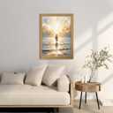 Framed 3D Textured Jesus Walking on Water Wall Art, Christian Bible Stories Wall Decor Paintings, Jesus Walks on Water on Water Back Posters Prints Pictures for Church Living Room Bedroom 16x24 Inch