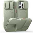 SURITCH for iPhone 16 Pro Case with Slide Camera Cover and Adjustable Kickstand, Compatible with MagSafe, Shockproof Bumper Case Slim Protective Cover for iPhone 16 Pro 6.3 Inch,Green