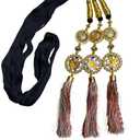 Handcrafted Black Braided Paranda/Parandi for Hair | Gold-Toned Medallions with Multicolor Floral Work & Silk Tassels | Traditional Punjabi Indian Hair Accessory for Women (Length - 31")