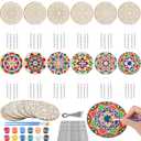 24 Sets Mandala Wind Chimes Craft for Kids Color Your Own Windchime DIY Unfinished Wood Hanging Ornaments Coloring Wind Chime for Kids Gifts School Home and Party Supplies