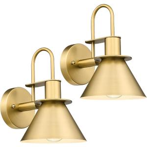 Wall Sconces Set of 2, HWH 1-Light Gold Bathroom Light Fixtures, Modern Barn Wall Lamp with Metal Shade, Indoor Wall Sconce Lighting for Bedroom Kitchen, Gold Finish, 5HZG56B-2 BG, Medium