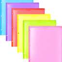 Heavy Duty Plastic Folders with Clear Front Pocket - 6PCS, 3 Pockets Folders with 3 Holes Fits 3 Ring Binder, Includes Card Slot, for Letter Size Sheets, Assorted Bright Colors (Pink, Yellow, Red, Green, Purple, Blue)
