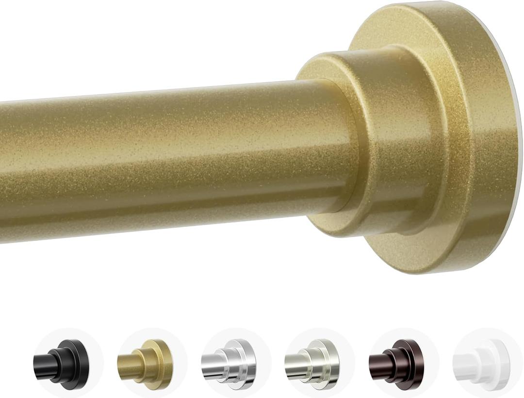 Mcrbeay Shower Curtain Rod, 1" Diameter Heavy Duty Tension Shower Rod, Non Slip Adjustable 28-74 inch No Drilling Shower Curtain Rods Spring Tension For Bathroom, Shower Stall, No Rust, Chrome Gold
