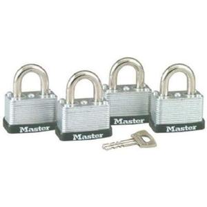 Master Lock 3009D Keyed-Alike Warded Padlock, Steel, 1-1/2-inch Wide Body, 4-Pack, 2-Keys Included , Silver