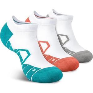 Hylaea Athletic Running Socks Cushion Padded Moisture Wicking Low Cut (Large, Red Blue Grey 3 Pairs)