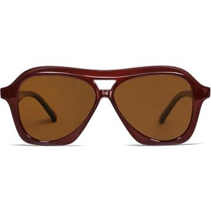 VANLINKER Retro 70s Square Aviator Sunglasses Womens Men Trendy Polarized Vintage Shades VL9768 (C5 Burgundy Frame Dark Brown Lens)