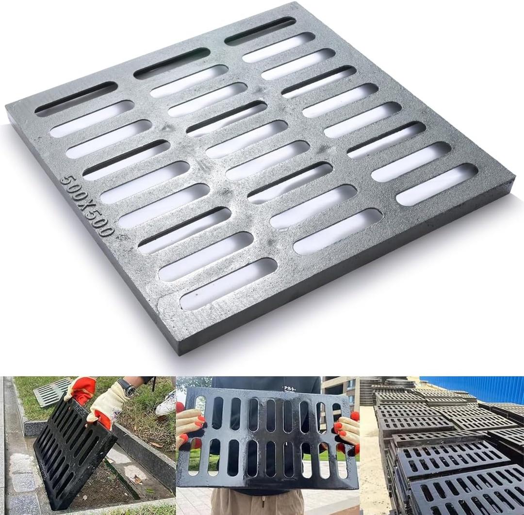 Cast Iron Drain Grate, 20 * 20in Heavy Duty Outdoor Drain Cover, B125 Class Channel Grate, Metal Sewer Grate, Black Square Drainage Grate for Concrete Floor, Yard, Driveway & Garage