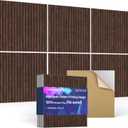 6Pack Large Acoustic Panels, Self-Adhesive Soundproof Wall Panels, Sound Proof Foam Panels for Walls, Decorative Acoustic Wall Art for Recording Studio, Home, Office, 24×24×0.4", Dark Walnut Color