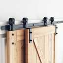 SMARTSTANDARD 6.6 Feet Bypass Sliding Barn Door Hardware Kit - for Double Wooden Doors-Single Track - Smoothly & Quietly - Easy to Install-Fit 67" Opening