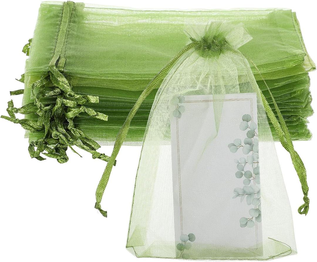 Xinjoduz 100 Pcs Small Mesh Bags Drawstring, Olive Green Organza Bags 4x6 Inches Jewelry Gift Pouches for Sachet, Jewelry, Candy, Fruits Protection Bag Wedding Birthday Christmas Party Favor