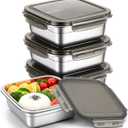 3 Pack 304 Stainless Steel Food Storage Container with Lids, 25.4 oz 304 Stainless steel freezer Containers Reusable Metal Meal Prep Lunch Boxes for Sandwiches and Snacks