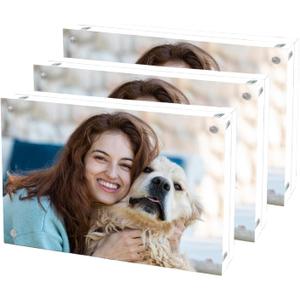 Acrylic Picture Frame 4x6, Double Sided Photo Frames for Refrigerator with Magnetic Corners, Transparent Acrylic Frame for Desk or Tabletop Display Family,Wedding, Baby Pictures(3 Pack)