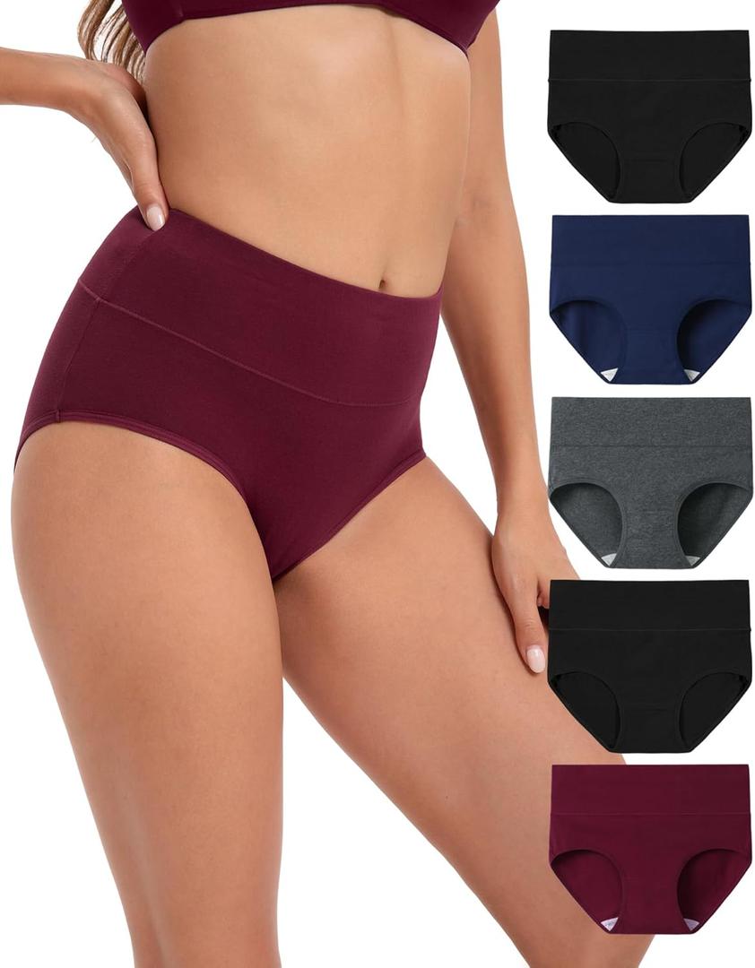 INNERSY Women's Underwear Cotton Briefs High Waisted Breathable Panties 5 Pack (Size XX-Large, Dark)