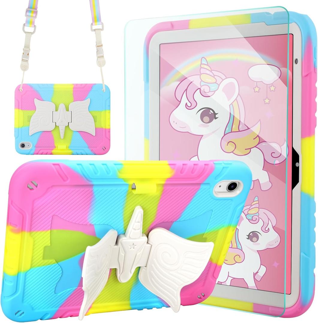 for iPad 10th Generation Kids Case for iPad (A16) 11th Generation Case 11 Inch (2025) Kids 10.9 Inch Rugged Heavy Duty Shockproof Protective Cover with Screen Protector Kickstand Strap, Candy Color
