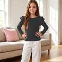CharmWM Girls Ruffle Long Sleeve Shirts Kids Crewneck Tee Tops Casual Cute Fall Clothes (Black)
