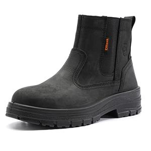 Clitenk Slip On Work Boots for Men Waterproof, 6" Oiled Full Grain Leather Steel Toe Boots, Non-Slip, Puncture-Proof, Breathable, Comfortable Outdoor Lightweight Mens Work Boots 9