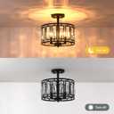 Modern Crystal Semi Flush Mount Ceiling Light Black Close to Ceiling Light Fixtures,3-Light Ceiling Light for Dining Room Bedroom Kitchen Island Hallway Entryway