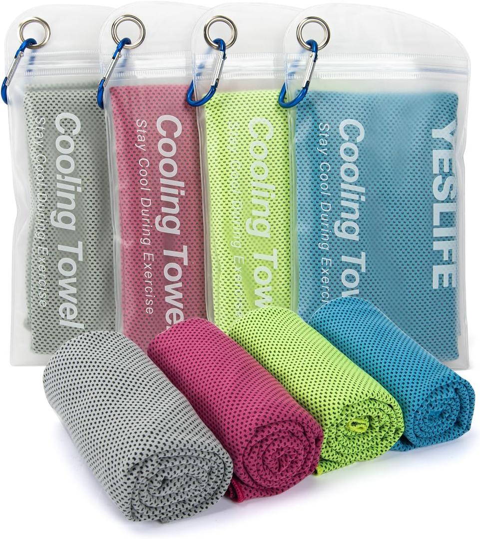 YESLIFE 4 Pack Cooling Towel 40"x12", Gym Towels for Men and Women, Soft Breathable Workout Towels for Yoga, Running, Sport, & More (Blue, Grey, Green, Pink)