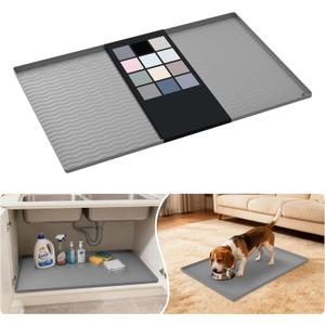 URMONA Waterproof Silicone Under Sink Mat 31'' x 22'' Shelf Liner for Kitchen and Bathroom, Cabinet and Counter Protector, Storage and Organizers, Litter Mat, Pet Cat Puppy Essentials(Grey)