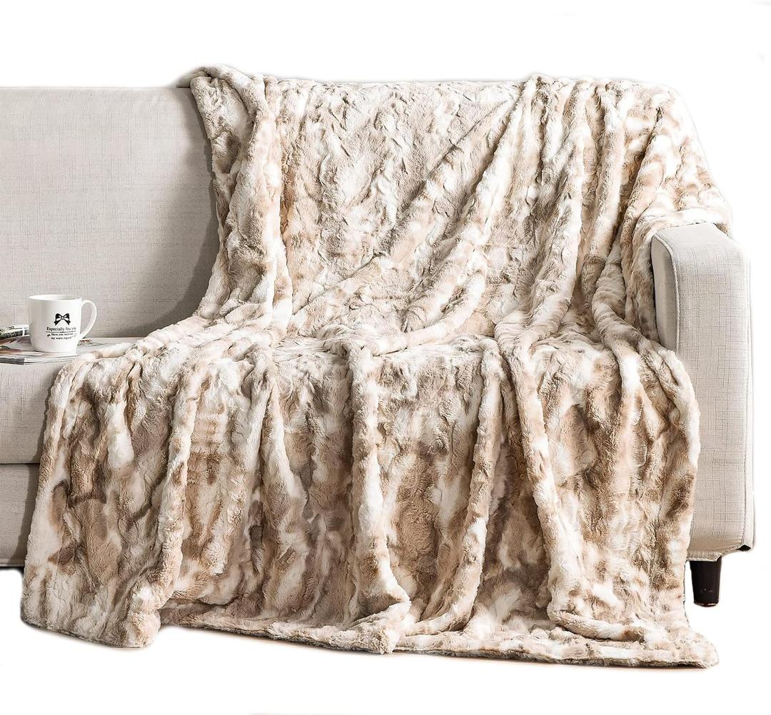 Oversized Soft Throw Blanket, Gift for Women Men, 60" x 80" Luxurious Warm Thick Spring Blanket, Elegant Cozy Faux Fur Throw Blanket for Couch Bed and Sofa, Gifts for Mom Dad, Marbled Ivory