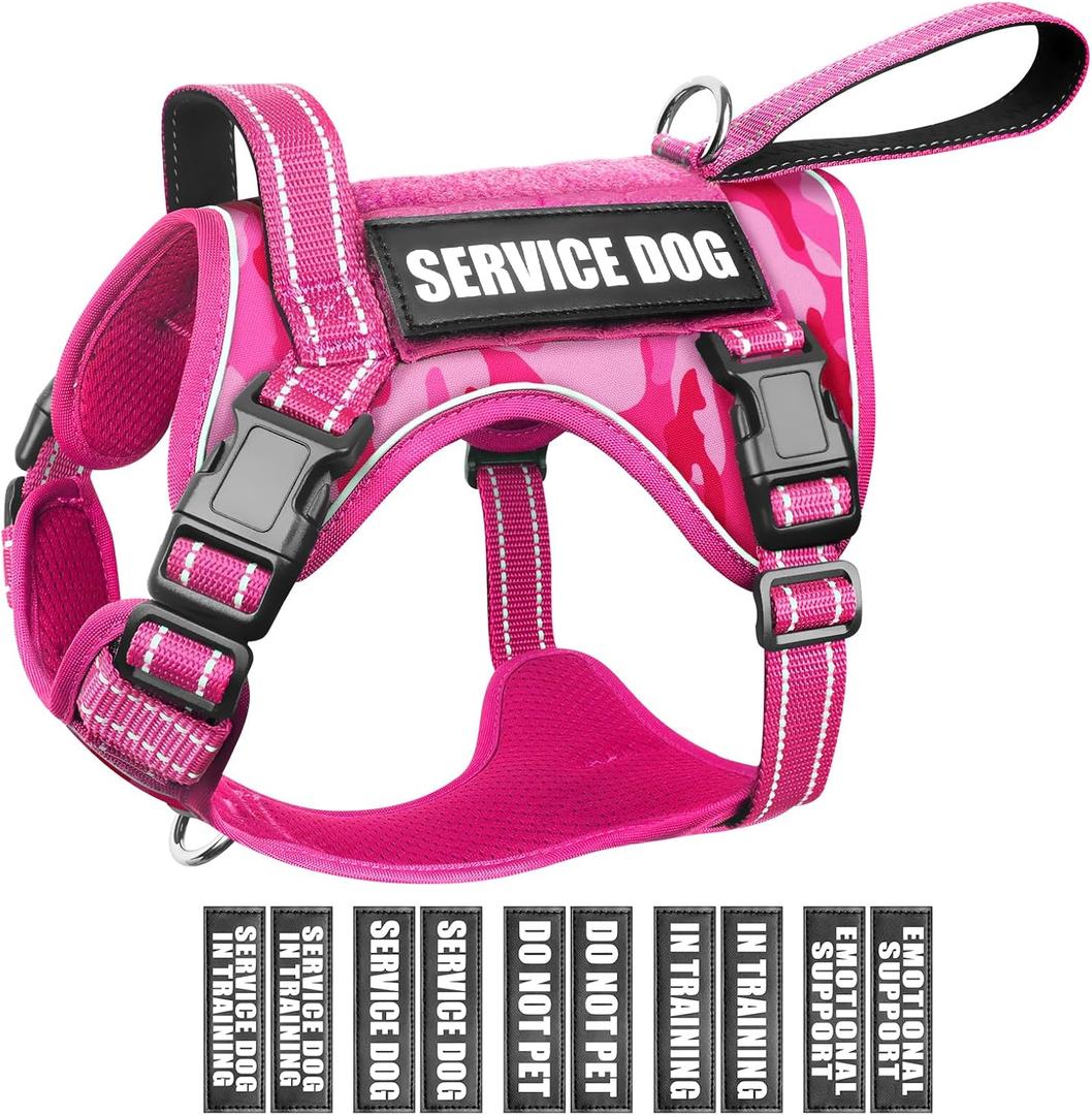 WINSEE Tactical Dog Harness, No Pull Dog Harness for Large Dogs with Handle & Molle, Military Service Dog Vest Harness in Training Pet Harness (Large, Pink Camo )