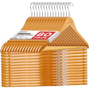 Wooden Hangers 80 Pack,Wood Hangers for Coats, Suits, Jackets, Closet & Pants Durable Premium Wood Hangers with 360-Degree Rotatable Hook and Notches, Natural