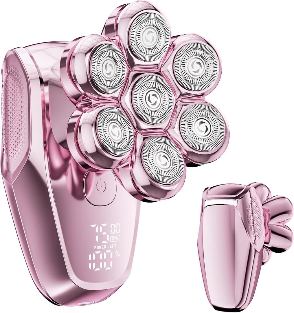 Electric Razors for Women - 7D Electric Shaver for Women, IPX8 Waterproof with USB-C Fast Charge, LED Display, 2 Speeds & Magnetic Heads,Raspberry Sorbet