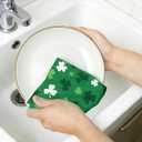 2 x St Patrick's Day Kitchen Towels Set of 3 PCS Green Clover Shamrock Farmhouse Holiday Dish & Hand Towels 18x26 Inch Spring Home Decoration