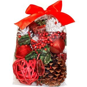Pine Cone Christmas Winter Potpourri Bag with Red Berries and Glitter Ornaments Pine Scented Holiday Bowl Filler Long Lasting Home Fragrance Decorative Vase and Table Centerpiece Xmas Decoration