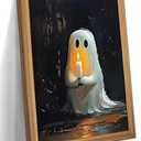 Framed Vintage Halloween Ghost Wall Art - Spooky Candle Ghost Fall Texture Pictures Wall Decor for Living Room, Kids Room, Halloween Bedroom or Party 16x24 inch