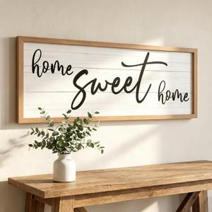 Home Sweet Home Sign Wall Decor 40''×15'' Large Framed Wood Wall Art Sign, Rustic Farmhouse Wall Decor for Living Room Entryway Bedroom Home Decoration Gift (White)