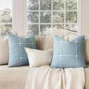 Foindtower Pack of 2 Decorative Faux Linen Jacquard Check Throw Pillow Covers Farmhouse Cushion Cover with Grid Textured Accent Pillowcase for Couch Sofa Living Room Home Decor,1616 Inch,Light Blue