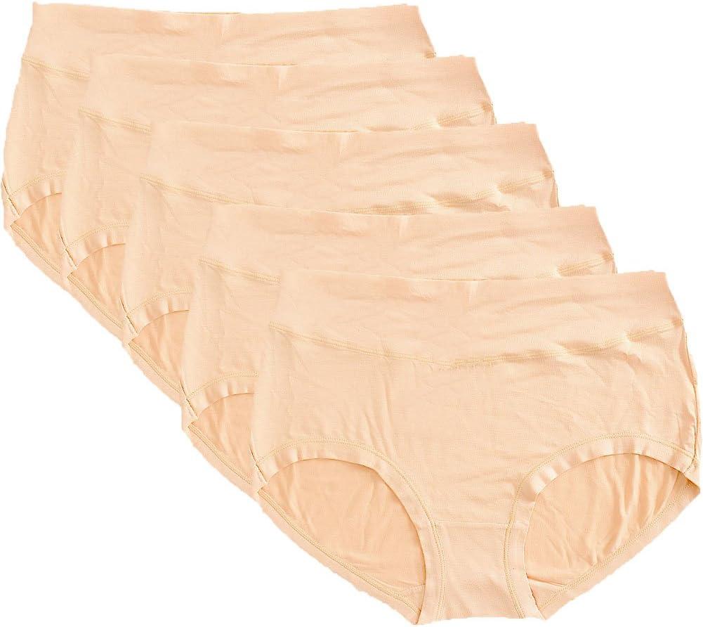 Pack of 5 Warm Sun Women's rayon derived from bamboo Multi Pack Plus Size Stretchy Soft Breathable High Middle Waist Pantie, Large, Skin 