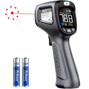 Infrared-Thermometer-Gun-Heat-Temperature-Gun -58F ~932F-Auto Off Digital Laser Thermometer Gun for Cooking,Pizza Oven,Grill,Large Display IR Thermometer Temp Gun with Adjustable Emissivity (Grey)