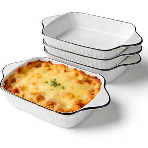 34oz Small Ceramic Casserole Dishes Set Of 4 - 1000ml Rectangular Lasagne Dish With Handles, Suitable For Ovens And Microwaves, Compact Size Ideal For Gratins, Pasta Dishes, Tiramisu And Baked Goods