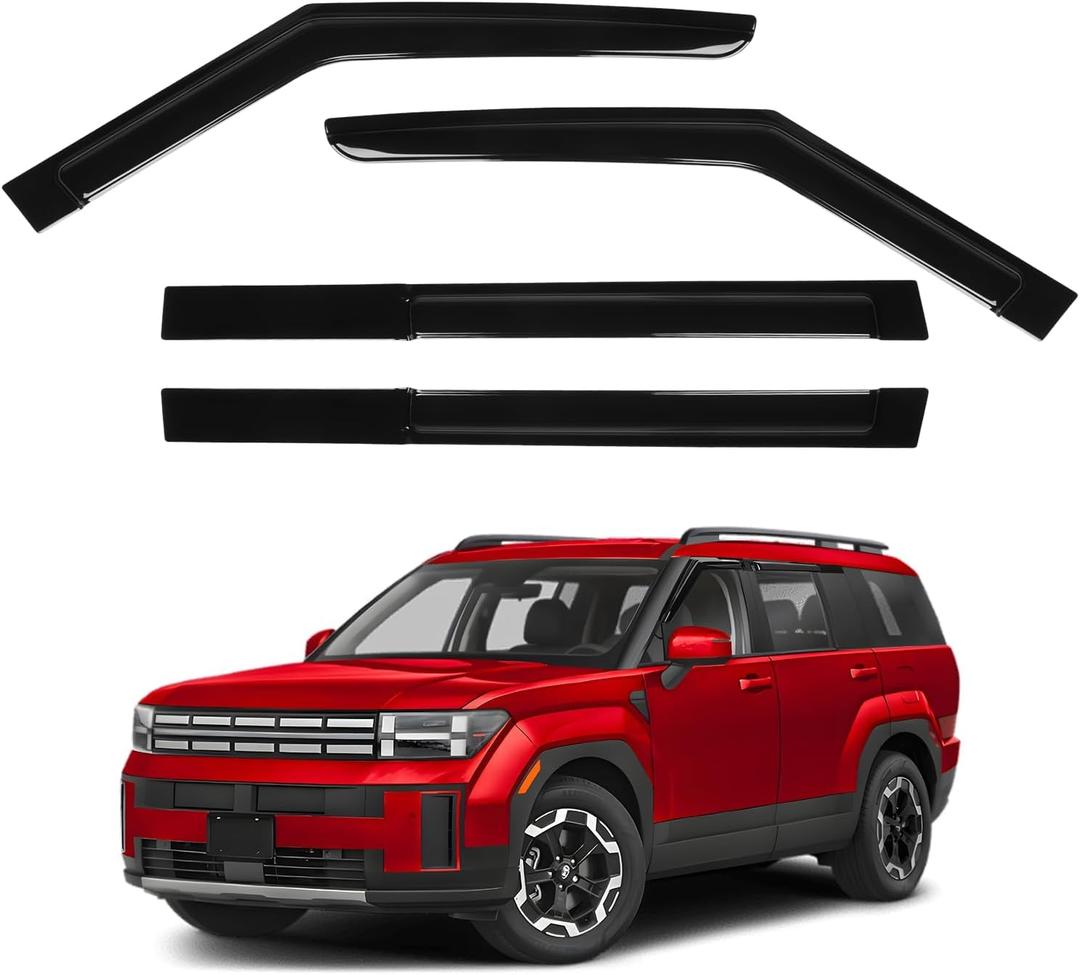 Canvcle Santa Fe Rain Guards - Window Visors for Hyundai Santa Fe 2024 2025 2026, Outside-Mount Tape-On Side Window Wind Deflectors for Santa Fe Accessories, Vent Visors Shades Rainproof 4PCS