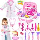 Doctor Costume for Kids - Dr Medical Pretend Play Toys Set for Girls - Doctors Kit for Toddlers 3-5 - Nurse Sets for Girl 22Pcs - Doctors Playset for Toddler Ages 3 4 5 6 Year Old