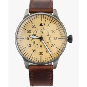 Mil-Tec Luftwaffe Me109 Aviator Vintage German WW2 Flieger Pilot Mens Watch - Military Easy to Read Calfskin Brown Leather Strap 3 Atm Analog Quartz