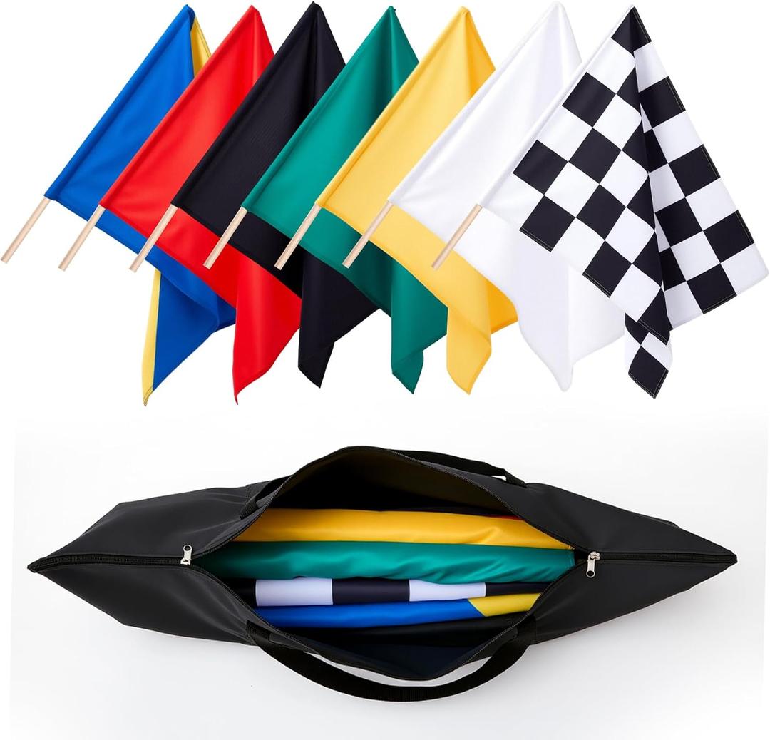 Set of 7 Racing Flag Mounted on 30'' Flagpole and Storage Bag 24'' x 30'' Polyester Race Track Flag for Sports Racetrack Outdoor Karting Circuit Home Indoor Outdoor Party Decorations