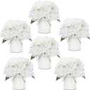 Flower Table Centerpieces - Set of 6 Floral Arrangement Artificial Wedding Hydrangeas Floral Arrangement with Rustic Metal Vase for Bridal Tea Party Event Decorations - White