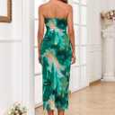 ALENDA DANMOS Womens Strapless Printed Midi Dress with Slit Floral Mesh Tube Top Dresses Ruched Bodycon Party Club Dress 333 (Green, M)