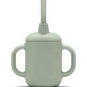 Lalo Little Cup, Non-Toxic Silicone Straw Cup with Handles - Baby and Toddler Sippy Cup - Mini Cup and Straw Training System, 4oz, Sage