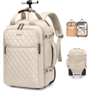 Rolling Backpack for Women,Travel Laptop Backpack with Wheels Roller Personal Item Backpack Wheeled Underseat Carry On Luggage,Fit 17Inch,Apricot