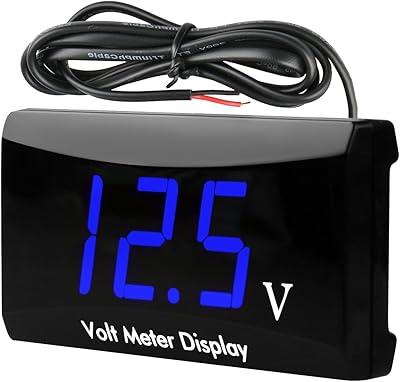BESTOYARD LED Digital Display Voltmeter 12V Waterproof Gauge for Car and Motorcycle Battery Monitoring Portable Motorbike Volt Meter Blue Screen